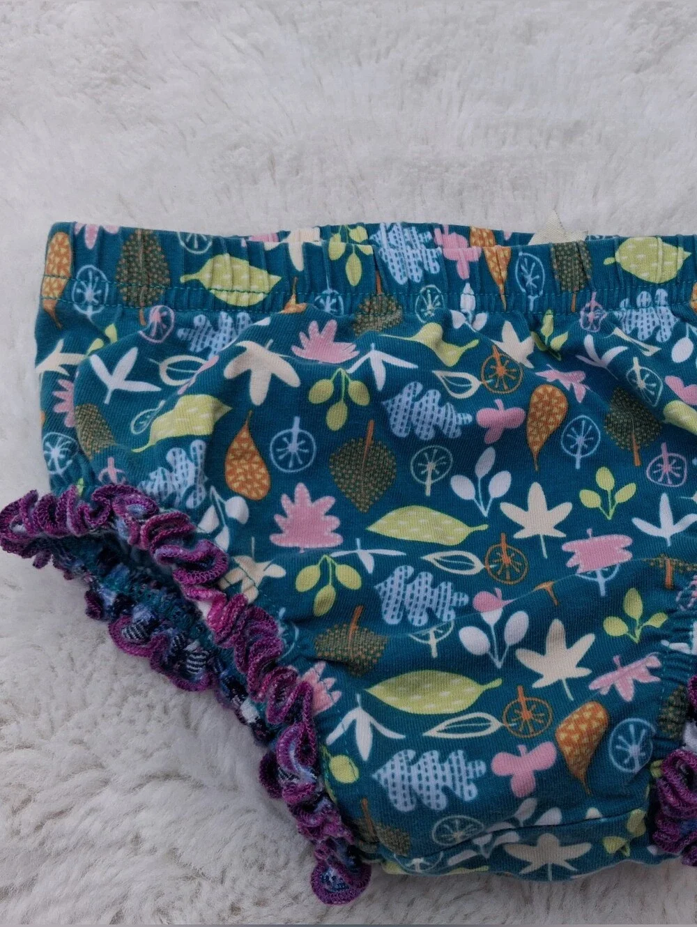 Matilda Jane Teal Floral Leaf Ruffle Diaper Cover Size 18-24m